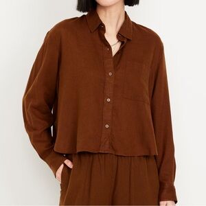 NWT Old Navy Linen-Blend Button-Down Crop Shirt